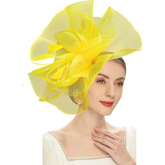Women's Fascinators Hat for Women Tea Party 01 Yellow - Picture 2 of 5